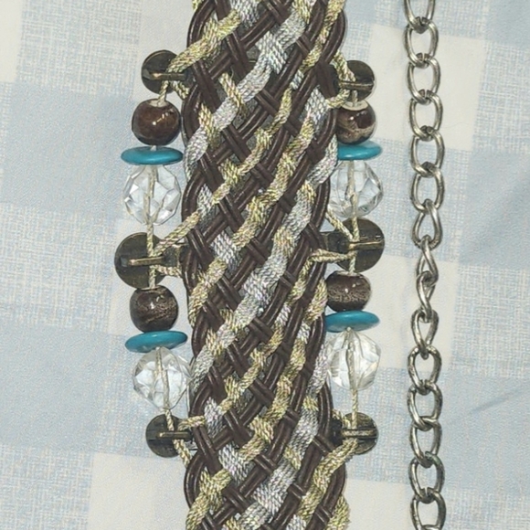 Braided, Chain Bohemian Belt, Beaded AndTurquoise Feature Accents - Picture 3 of 5